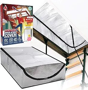 Photo 1 of Attic Door Insulation Cover - 54'' x 25'' x 11'' Extra Thick Double Bubble Attic Stairs Insulation Cover for Pull Down Stair - Attic Tent - Attic Stairway Insulation Cover with Zipper
