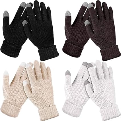 Photo 1 of  4 Pairs Winter Gloves Touch Screen Texting Gloves Warm Fleece Lined Cold Weather Gloves for Women Girls (Dark Color, Solid)