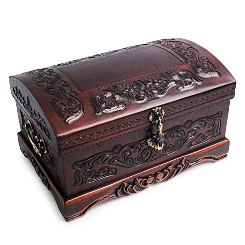 Photo 1 of NOVICA Colonial Theme Mohena Wood and Tooled Leather Jewelry Box, Colonial Legacy'
