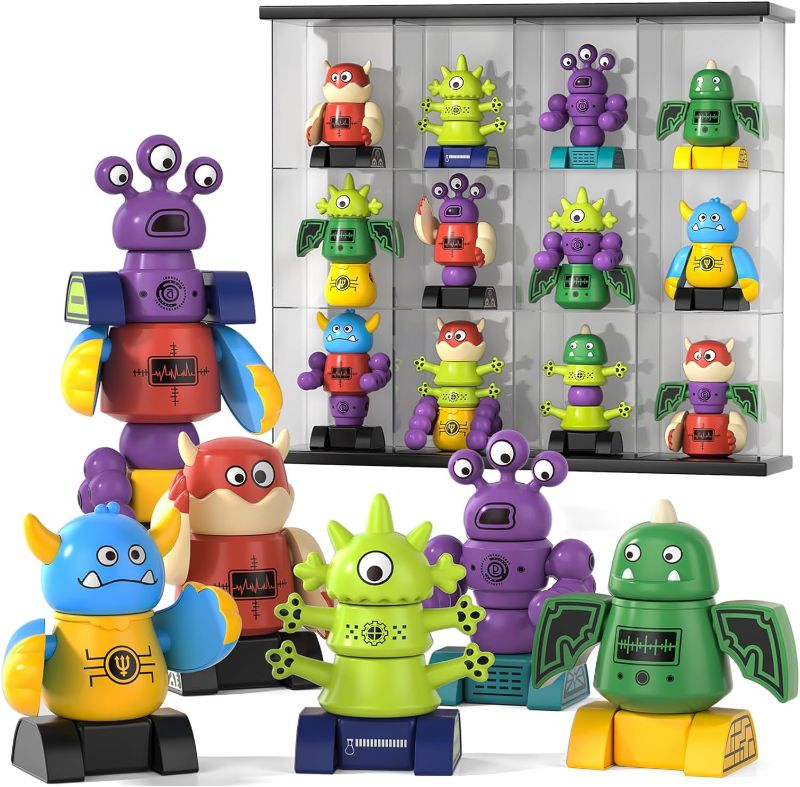 Photo 1 of TEMI Magnetic Robot Toy for 3-5 Years Old - Monster Blocks Stacking Transform Toys with Storage Box, Set for Kids Age 3 4 5 6 7 Years Old Boys, Christmas & Birthday Gift
