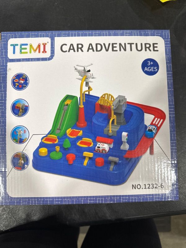 Photo 2 of TEMI Kids Race Track Toys for Boy Car Adventure Toy for 3 4 5 6 7 Years Old Boys Girls, Puzzle Rail Car, City Rescue Playsets Magnet Toys w/ 3 Mini Cars, Preschool Educational Car Games Gift Toys BLUE