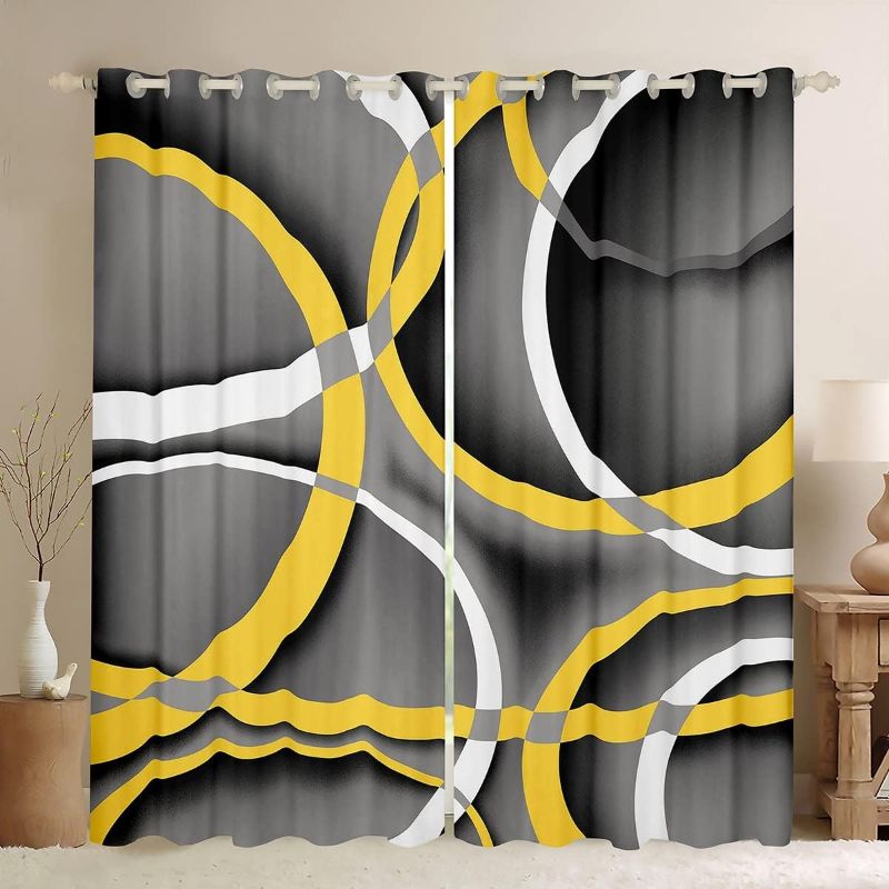 Photo 1 of Castle Fairy Circle Geometric Window Curtains,Gray Black Yellow Swirls Curtain,Abstract Stripes Window Drapes for Kid Teens Boys Young Man,Modern Bedroom...
