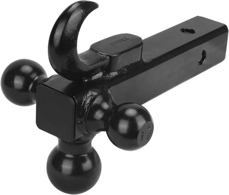 Photo 1 of Triple Ball Mount with Hook, 1-7/8”, 2” and 2-5/16” Tri-Ball Hitch Balls, Hollow Shank, Fits for 2” Receiver, 10,000 lbs
