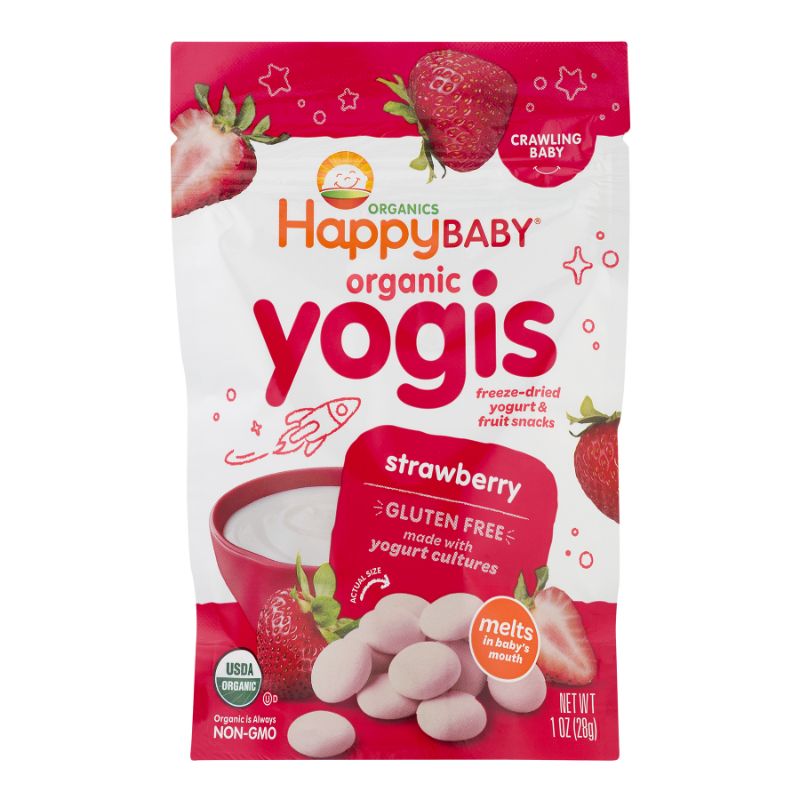 Photo 1 of EXP 08/30/2024 HappyBaby Organic Yogis Strawberry Freeze-Dried Yogurt & Fruit Baby Snacks - 1oz 6 PACK
