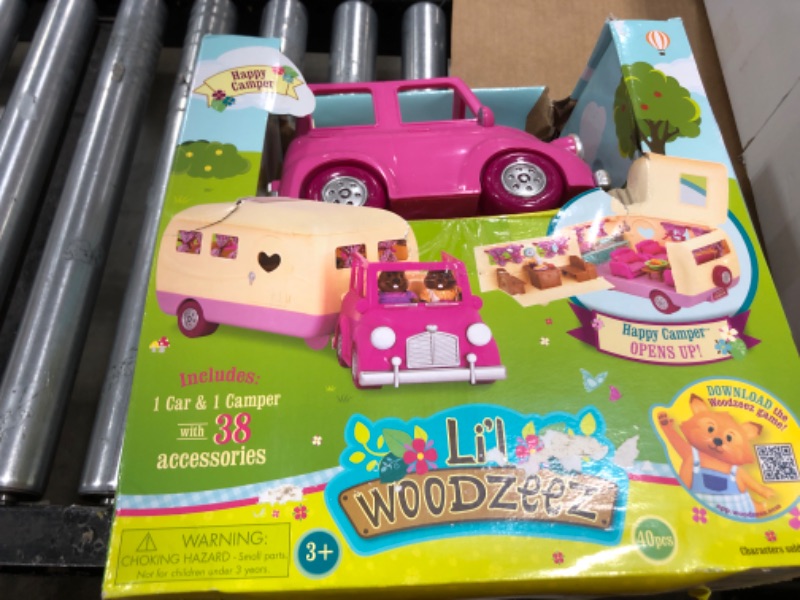 Photo 2 of Li’l Woodzeez – Happy Camper Pink with Detachable Toy Vehicle –38 Pcs Dollhouse Playset Including Furnitures, Play Food & Kitchen Accessories for Kids Age 3+

