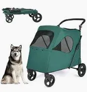 Photo 1 of Wedyvko Dog Stroller Pet Jogger Wagon Foldable Cart with 4 Wheels, Adjustable Handle, Mesh Skylight Pet Stroller for Small to Large Dogs (Green)
