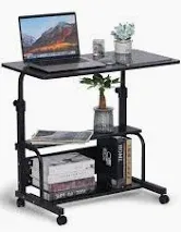 Photo 1 of Portable Rolling Desk Adjustable Height Small Standing Desk on Wheels, 32 Inch Computer Desk Laptop Table for Home Office Study Student Desk with Storage Mobile Desk for Couch Bedroom Black