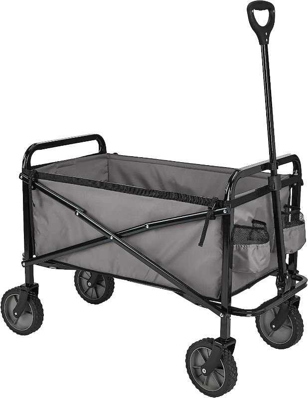 Photo 1 of Amazon Basics Collapsible Folding Wagon, Heavy Duty, Utility Wagon for Sports, Camping, Garden, and Shopping, Grey
