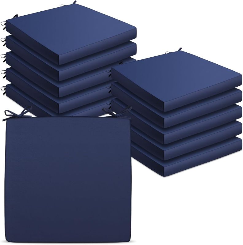 Photo 1 of Kigley 10 Pack Patio Chair Cushions 17 x 17 x 2 Inch Waterproof Outdoor Seat Cushions Memory Foam Chair Cushion for Patio Furniture Outdoor Square Corner Seat Cushions with Ties(Navy Blue)