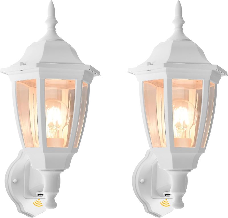 Photo 1 of FUDESY Outdoor Wall Light Dusk to Dawn, Porch Sensor Light White Plastic Anti-Corrosion with LED Edison Filament Bulb, Exterior Mount Lantern for House, Garage (2-Pack)
