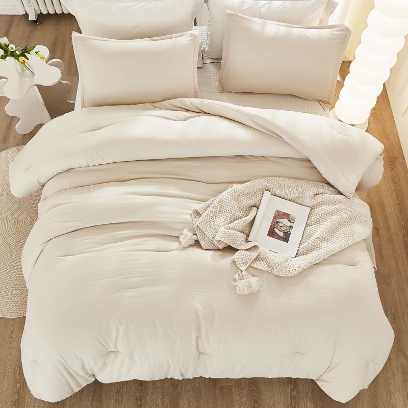 Photo 1 of Litanika Beige Comforter Set California King Size, 3 Pieces Cal King Lightweight Solid Bedding Set & Collections, Oversized All Season Fluffy Bed Set (104x96In Comforter & 2 Pillowcases)
