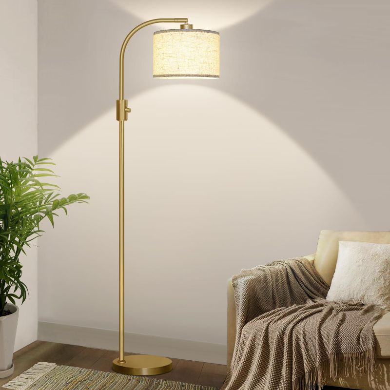 Photo 1 of ?Upgraded? Dimmable Floor Lamp for Living Room, 1100 Lumens LED Edison Bulb Included, Simple Standing Lamp with Linen Lamp Shade, Modern Tall Lamp for Living Room Bedroom Office Dining Room Dorm Brushed Nickel + Brown