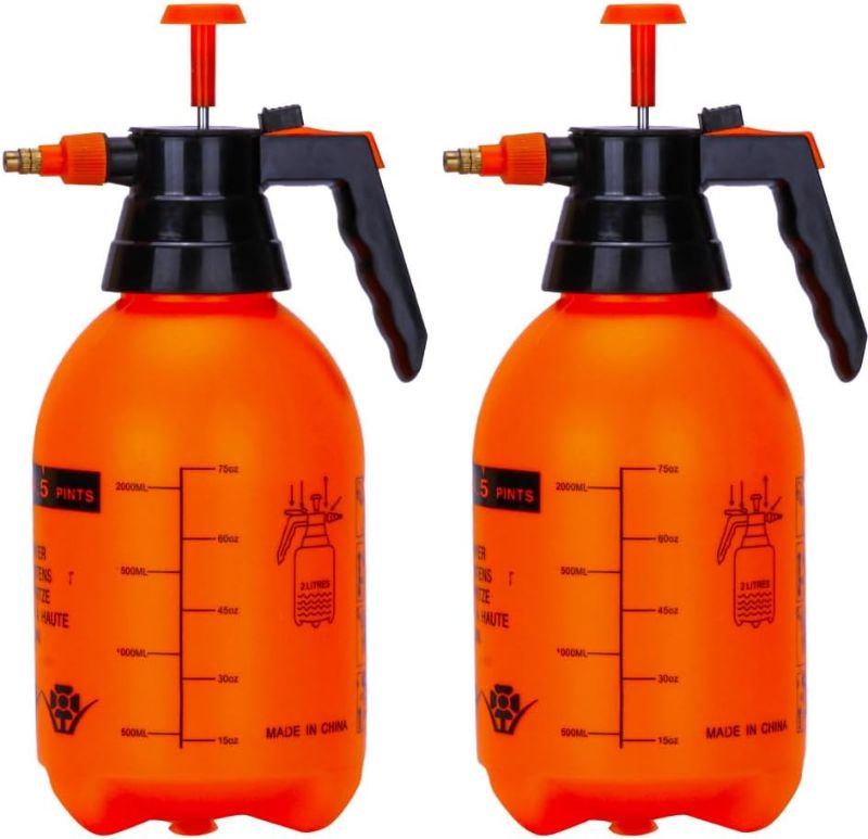 Photo 1 of 2Pack Pump sprayers in Lawn and Garden, 0.5Gal Handheld Garden Pump Sprayer Orange Water Mist Spraying Bottle for Plants, Weed Sprayer with Adjustable Brass Nozzle 