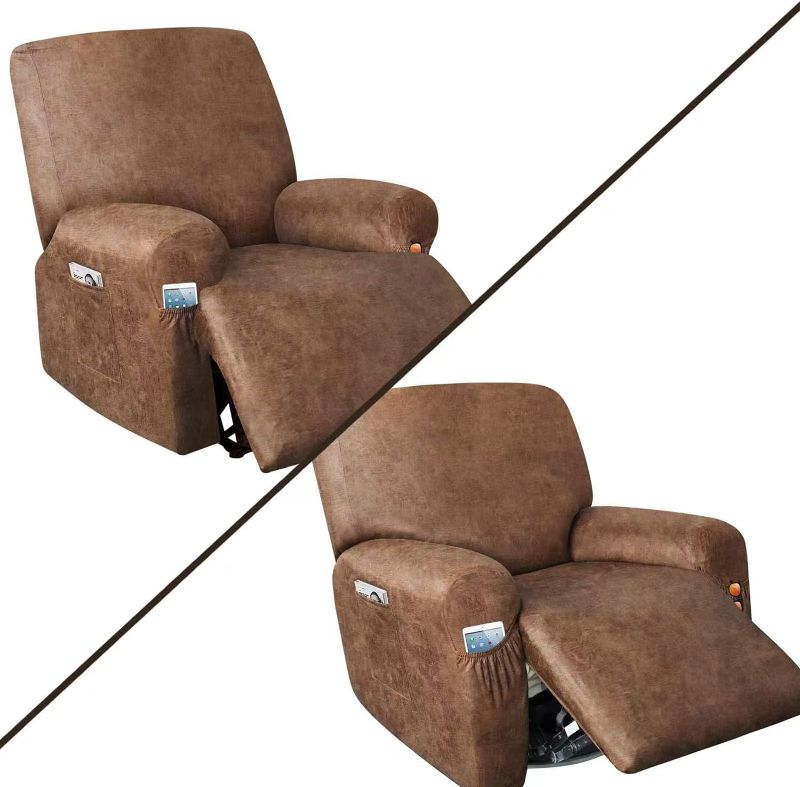 Photo 1 of Like Leather Recliner Chair Covers, 4 Pieces Lazy Boy Recliner Cover That stay in place, Soft Stretch Leather Grain Covers for Recliner Covers for Large Recliner Slipcover (Brown)
