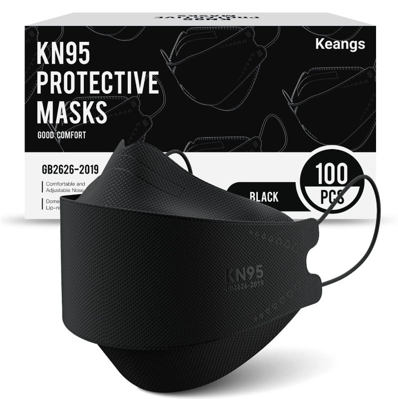 Photo 1 of Keangs KN95 Face Masks 100 Pack, Breathable Protective Disposable Mask For for Adults And Teens, Black 1 Count (Pack of 100) Black-adults