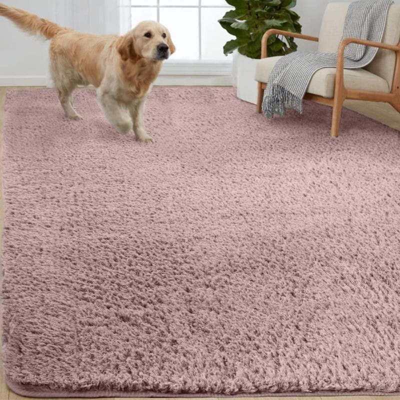 Photo 1 of Gorilla Grip Soft Faux Fur Area Rug, Washable, Shed and Fade Resistant, Grip Dots Underside, Fluffy Shag Indoor Bedroom Rugs, Easy Clean, for Living Room Floor, Nursery Carpets, 2x4 FT, Dusty Rose
