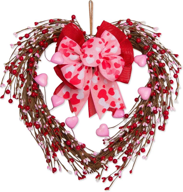 Photo 1 of Valentines Day Wreath Decor,15inch Heart Shaped Wreath with Red Pink Berries and Bow,Valentines Wreaths for Front Door for Home Indoors Decorations
