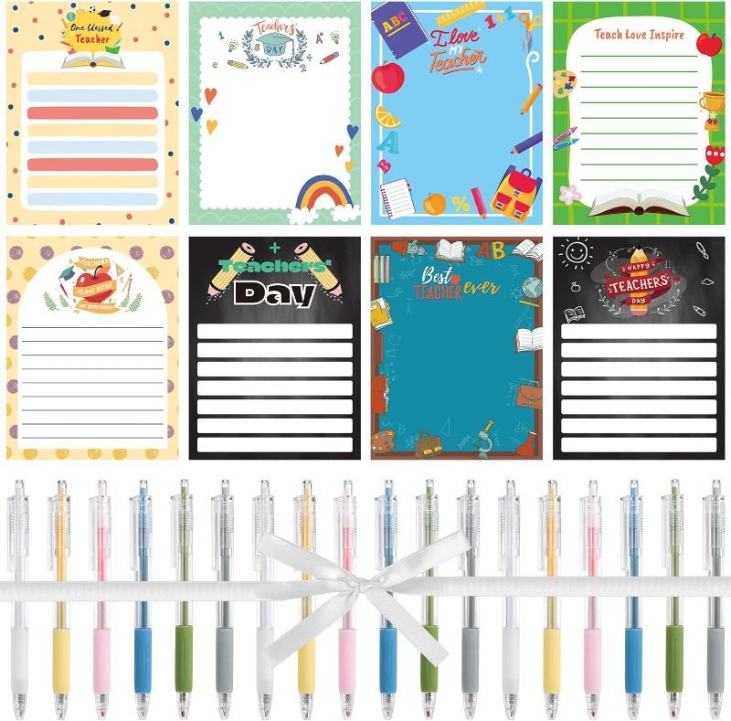 Photo 1 of 24 Pcs Teacher Sticky Notepads with Pens and Ribbons Teacher Memo Notepads Bulk Funny Teacher to Do List Sticky Notes Teacher Appreciation Bulk for School Office Supplies
