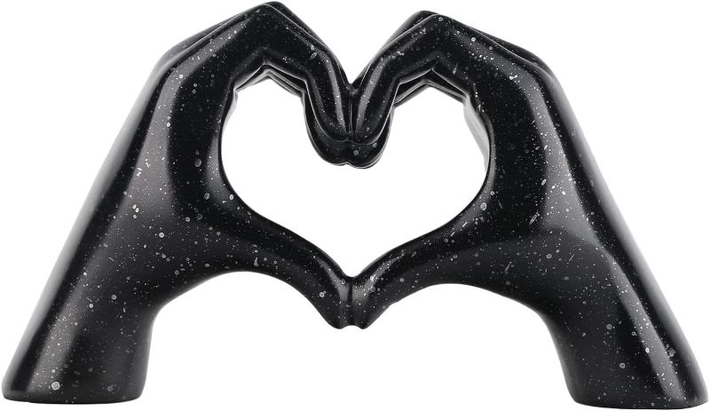 Photo 1 of Heart Shape Finger Gesture Sculpture Decor, Resin Abstract Hand Love Gesture Statue Figurines for Wedding Home Desktop Decoration Gifts (A_Black)