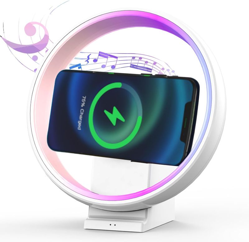 Photo 1 of  Wireless Charging Light Up Bluetooth Speaker, Wireless Phone Charger Atmosphere Lamp Night Light Lamp, 15W Charge Color Changing Bedside Lamp, App Control, Teenage Boy Gifts for Teen Boys
