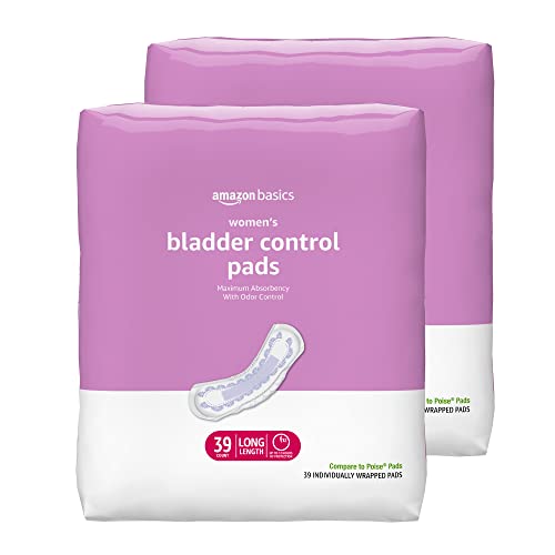 Photo 1 of Amazon Basics Incontinence, Bladder Control & Postpartum Pads for Women, Maximum Absorbency, Long Length, Unscented, 78 Count (2 Packs of 39) (Previou
