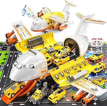 Photo 1 of TEMI Toddler Airplane Toys for 3 Year Old, Toy Airplane for Boys Age 4-7, Large Spray Transport Airplane Toy with 12 Construction Vehicles, Toys for 3 4 5 6 7 8 Years Old