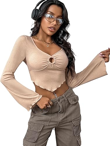 Photo 1 of Blooming Jelly Womens Crop Top Ruched Sexy Going Out Tops Night Flare Long Sleeve Shirts 2023 