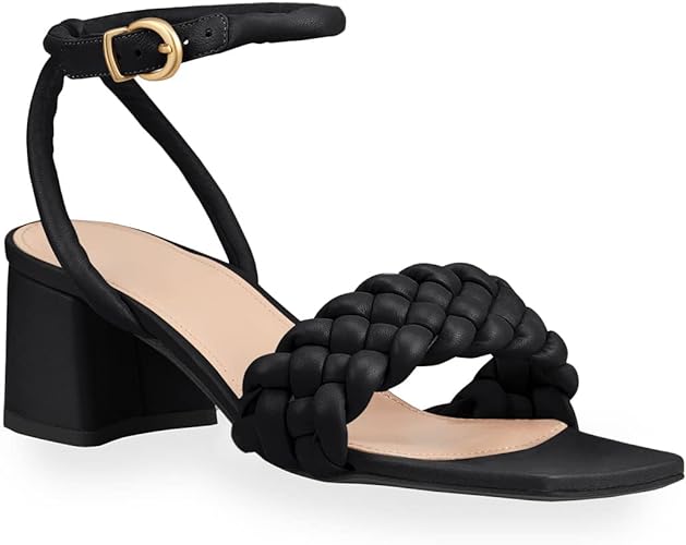 Photo 1 of Rilista Women's Heeled Sandals Braided Square Open Toe Ankle Strap Chunky Heels 
