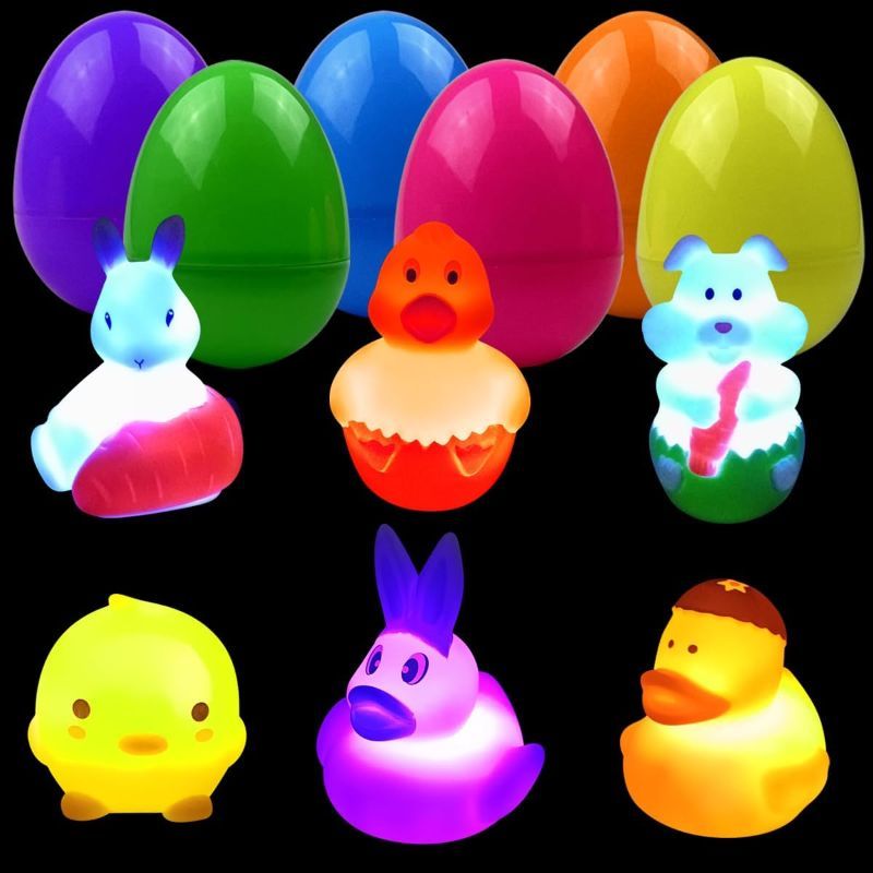 Photo 1 of Jofan 6 Pack Prefilled Jumbo Plastic Easter Eggs with Easter Light Up Bath Toys Inside for Kids Boys Girls Toddlers Easter Basket Stuffers Gifts Party Favors
