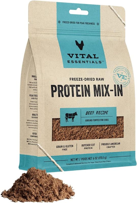 Photo 1 of  Vital Essentials Freeze Dried Raw Protein Mix-in Dog Food Topper, Beef Ground Topper for Dogs, 6 oz BEST BY 10 JUN 2025