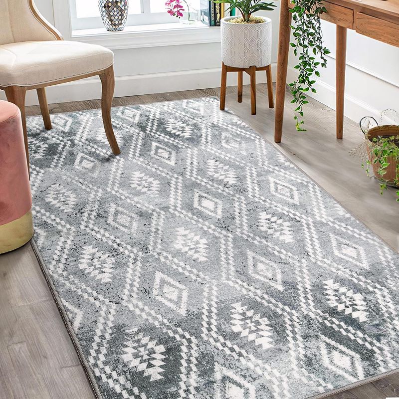 Photo 1 of COLORPAPA Moroccan Machine Washable Area Rug 3x5 Throw Rug for Entryway Bedroom Living Room Kitchen Bathroom Office Non-Slip Accent Distressed Floor Carpet, Grey 