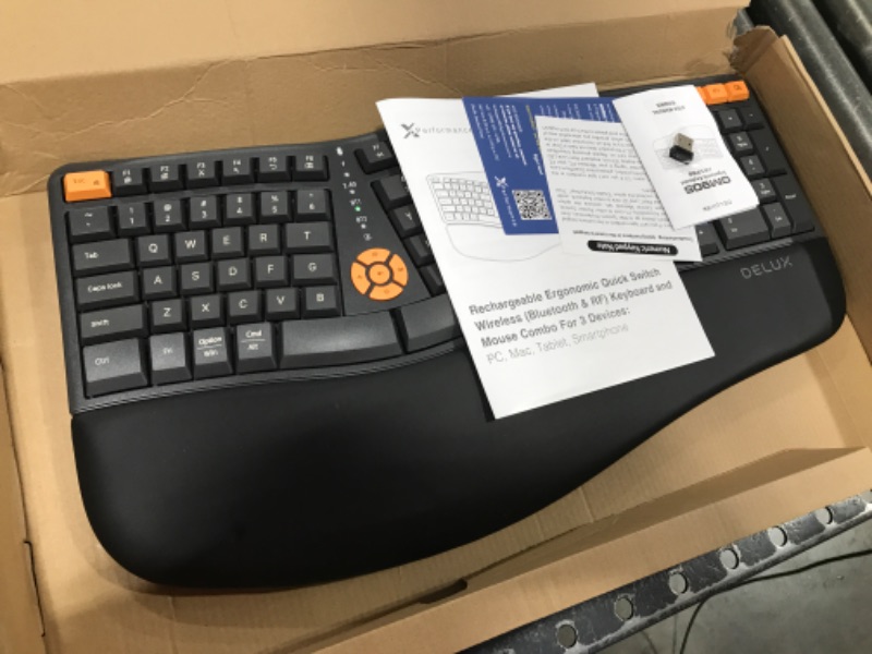 Photo 2 of DeLUX Wireless Ergonomic Keyboard, Ergo Split Keyboard with Palm Rest for Natural Typing, 2.4G and Bluetooth, Full Size and US Layout, Compatible with Windows and Mac OS (GM905-Graphite)