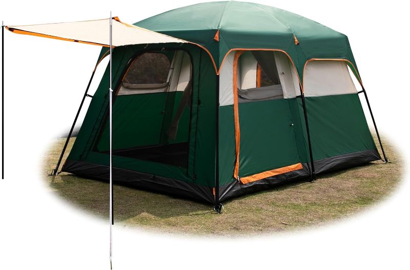 Photo 1 of KTT Large Tent 6 Person,Family Cabin Tents,Straight Wall,3 Doors and 3 Windows with Mesh,Waterproof,Big Tent for Outdoor,Picnic,Camping,Family,Friends Gathering