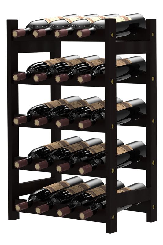Photo 1 of Purbambo Bamboo Wine Rack for 20 Bottles, 5 Tier Freestanding Wine Holder Storage Display Shelf for Kitchen, Bar, Cellar - Dark Brown