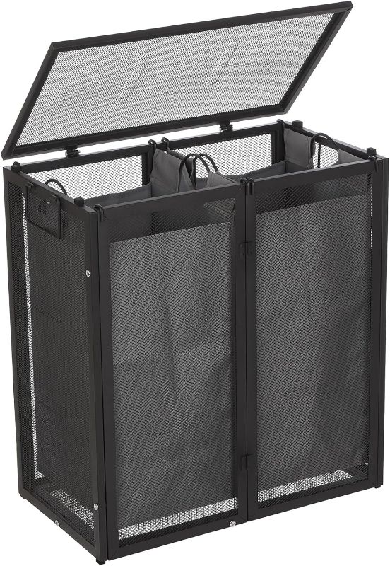 Photo 1 of Full Metal Wire Laundry Hamper with Metal Lid, 29Gal (110L) Heavy Duty 2 Section Laundry Basket Double Clothes Hamper Bin for Laundry Room, Bedroom, Dorm & Kids
