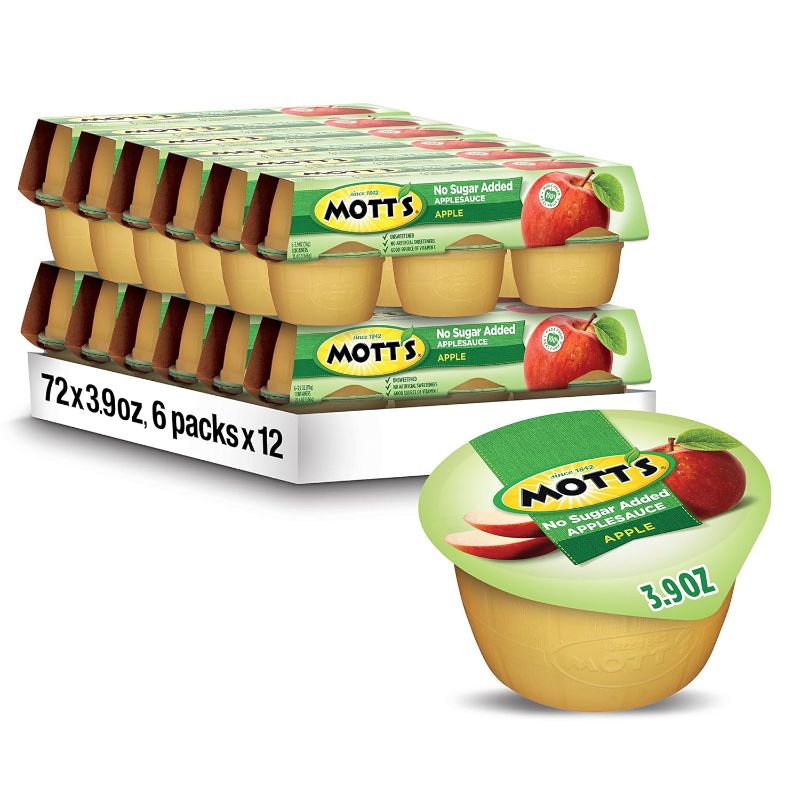 Photo 1 of Mott's No Sugar Added Applesauce, 3.9 Oz Cups, 72 Count (12 Packs Of 6), Good Source Of Vitamin C, No Artificial Flavors --- EXP. 03-14-2025