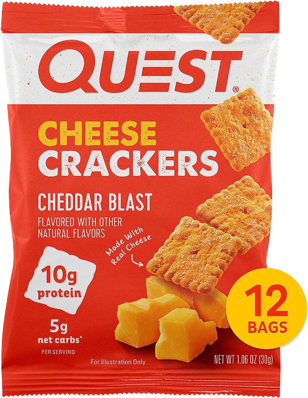 Photo 1 of  Quest Nutrition Cheese Crackers, Cheddar Blast, High Protein, Low Carb, Made with Real Cheese, 12 Packs (1.06 oz bags) BEST BY 03 OCT 2024