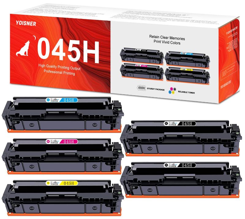 Photo 1 of 5 Pack (2BK+1C+1Y+1M) 045H Compatible Toner Cartridge Replacement for imageCLASS MF631Cn MF632Cdw MF633Cdw MF634Cdw MF635Cx LBP610C LBP611Cn LBP612Cdw LBP613Cdw i-SENSYS Printers.