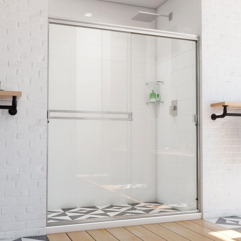 Photo 1 of DreamLine Alliance Pro BG 56-60 in. W x 70 3/8 in. H Semi-Frameless Sliding Shower Door in Brushed Nickel and Clear Glass
