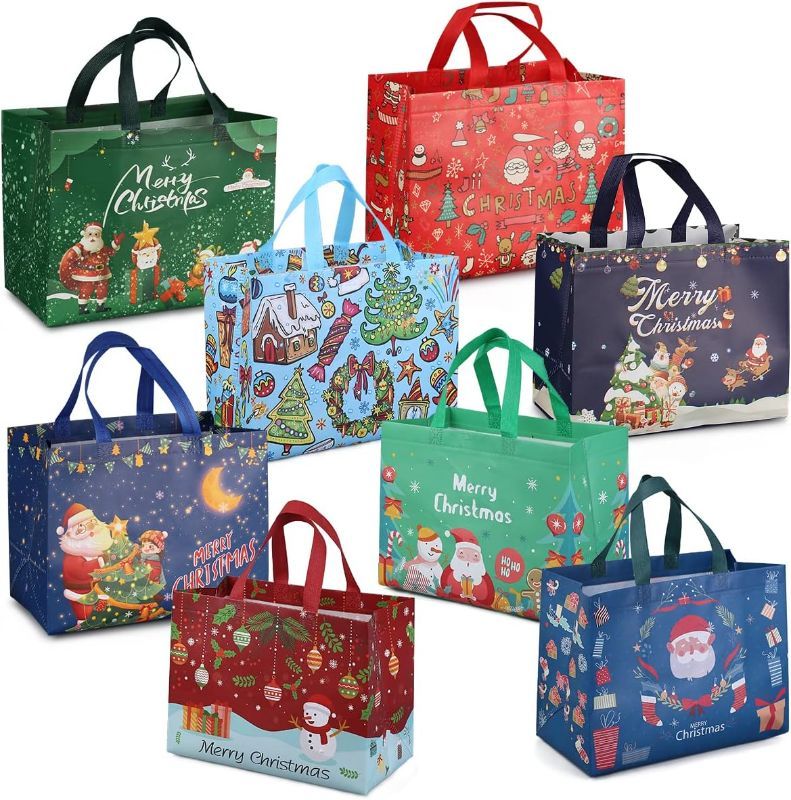 Photo 1 of 8PCS Christmas Gift Bags,Christmas Tote Bags with Handles, Christmas Treat Bags, Multifunctional Non-Woven Christmas Bags for Gifts Wrapping Shopping, Xmas Party Supplies