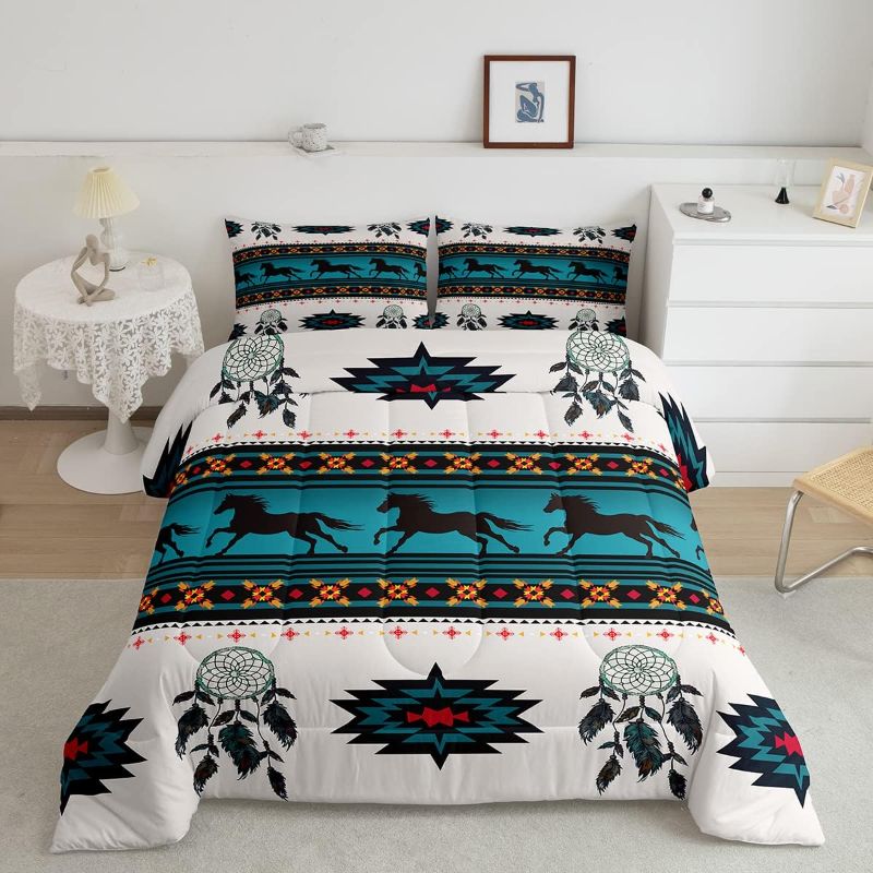 Photo 1 of [Size Full] Horse Comforter Western Comforter Set Full Size Boho Dreamcatcher Aztec Bedding Set for Boys Girls Kids Cowboy Cowgirl Farmhouse Bedroom Decor Southwestern Native American Tribal Inner Fill Quilt Set 