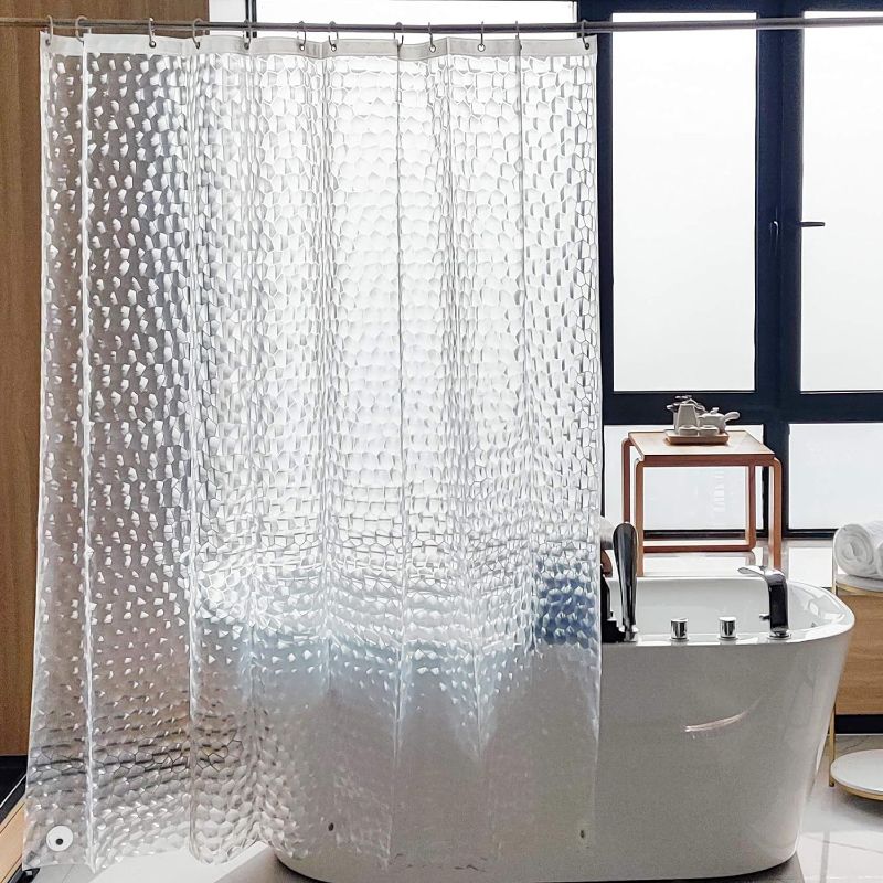 Photo 1 of EVA 3D Clear Water Cube Plastic Shower Curtain Liner, Waterproof Shower Liner with 3 Magnets