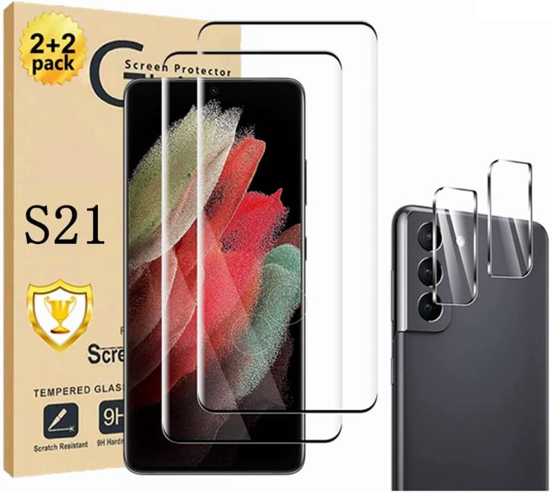 Photo 1 of Micger Galaxy S21 Screen Protector, 2 Pack Tempered Glass Screen Protector?2+2 Pack?2 Pack Camera Lens Protector, Easy Installation, 9H Hardness Tempered Glass Screen Protector for Samsung Galaxy S21 5g