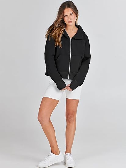 Photo 1 of [Size M] ANRABESS Womens Full Zip Up Hoodie Sweatshirt 2023 Winter Casual Long Sleeve Sweaters Jackets Fall Warm Trendy Clothes Black Medium