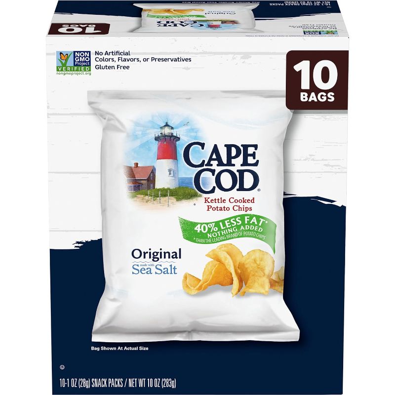 Photo 1 of Cape Cod Potato Chips Original Less Fat, 1 Oz, 10 Ct 