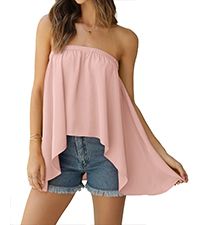 Photo 1 of [Size S] dowerme Women Summer Casual Strapless Tube Tops 2024 Sexy Backless High Low Tanks Shirts Flowy Loose Tunics Beach Blouse Small Solid Pink