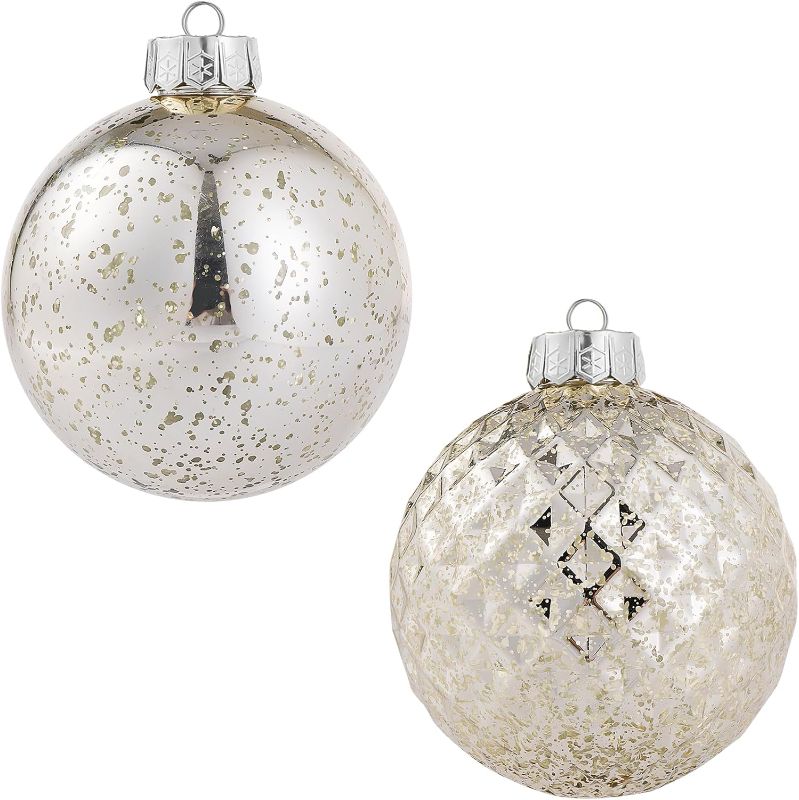 Photo 1 of 6-inch Shatterproof Champagne Silver Christmas Ball Ornaments, Set of 2 6.0" (2pcs) Silver 
