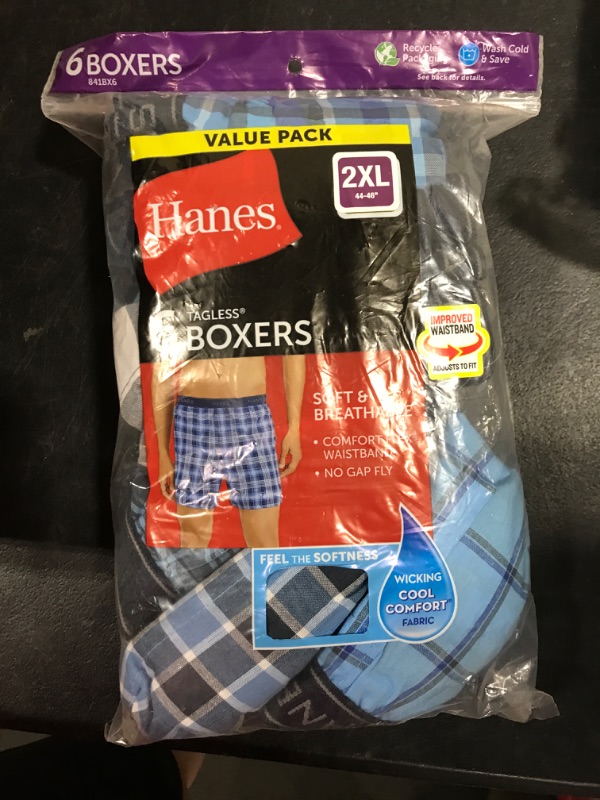 Photo 1 of [Size  XX-Large] Hanes Mens Tagless Boxer With Exposed Waistband Multi-Packs 6 6 Pack - Assorted