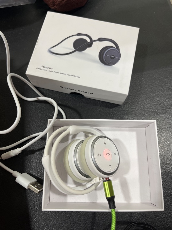 Photo 2 of Small Bluetooth Headphones Wrap Around Head - Sports Wireless Headset with Built in Microphone and Crystal-Clear Sound, Foldable and Carried in The Purse, and 12-Hour Battery Life, White- not able to test