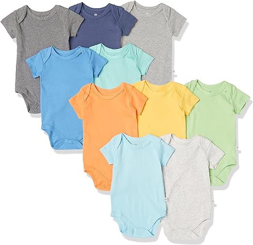 Photo 1 of HonestBaby 10-Pack Short Sleeve Bodysuits One-Piece for Infant Boys, Girls, Unisex Baby 100% Organic Cotton NB